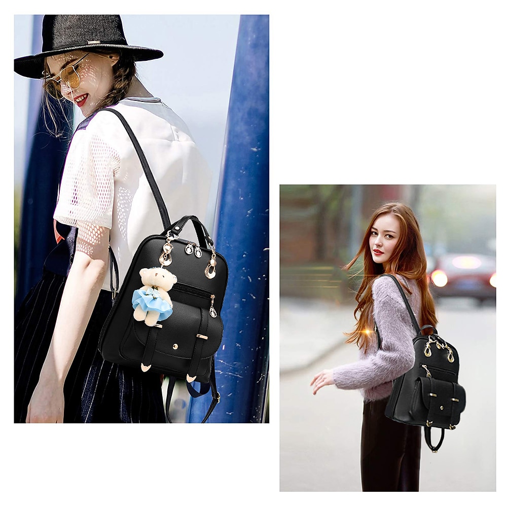 posetă rucsac pentru femei genți de umăr din piele de capacitate mare mini rucsac drăguț pentru fete, negru, cadou înapoi la școală 2025 - $19.99 –P2