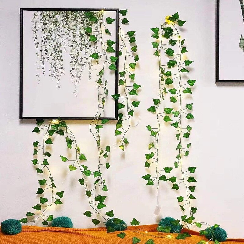 piante artificiali led luci a corda 2m rampicanti foglie verdi casa natale matrimonio esterno edera vite luci fatate decorazione lampada fai da te giardino pensile patio cortile (senza batteria) del 2025 a $16.49 –P10