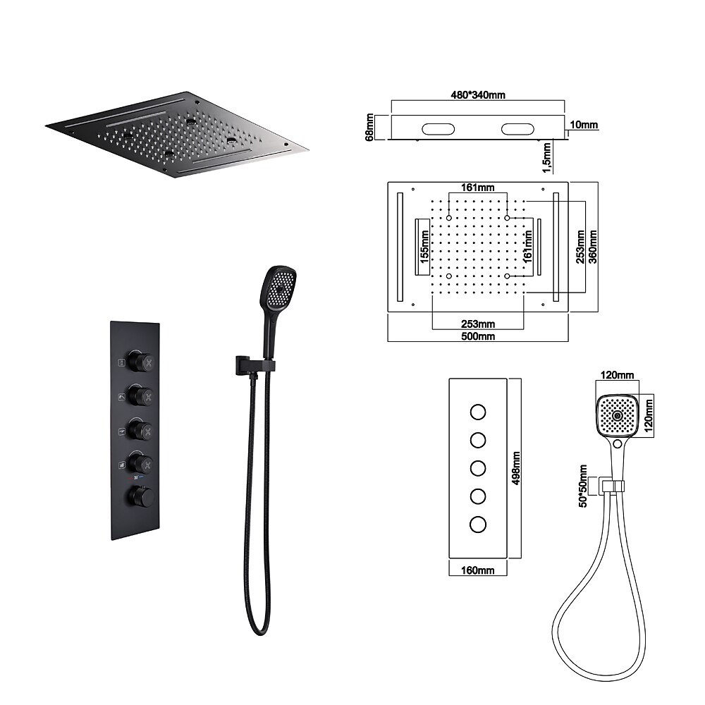 douchekraan, regendouchekopsysteem / thermostatische mengkraan set - regendouche waterval eigentijdse geschilderde afwerkingen monteren in messing klep baddouche mengkranen 2025 - $1052.99 –P1