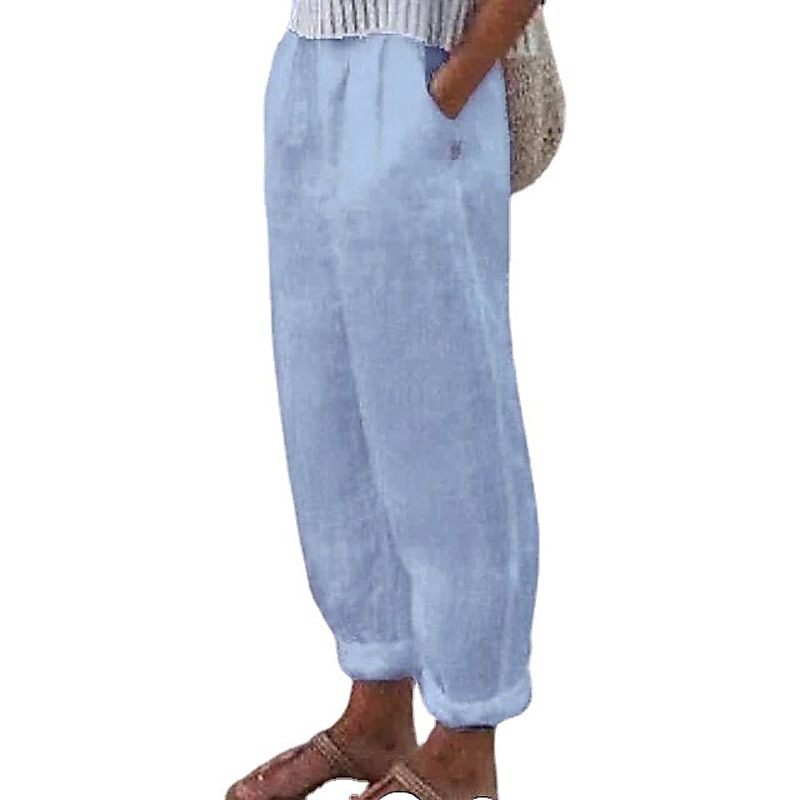 Mulheres Calça verão 100% Algodão Cintura Alta Côr Sólida Perna larga Secagem Rápida Macio Respirável Micro-Elástica Casual Atlético Roupa Esportiva Branco Azul Verde Cáqui Primavera Outono Ajuste de 2026 por $22.99 –P8