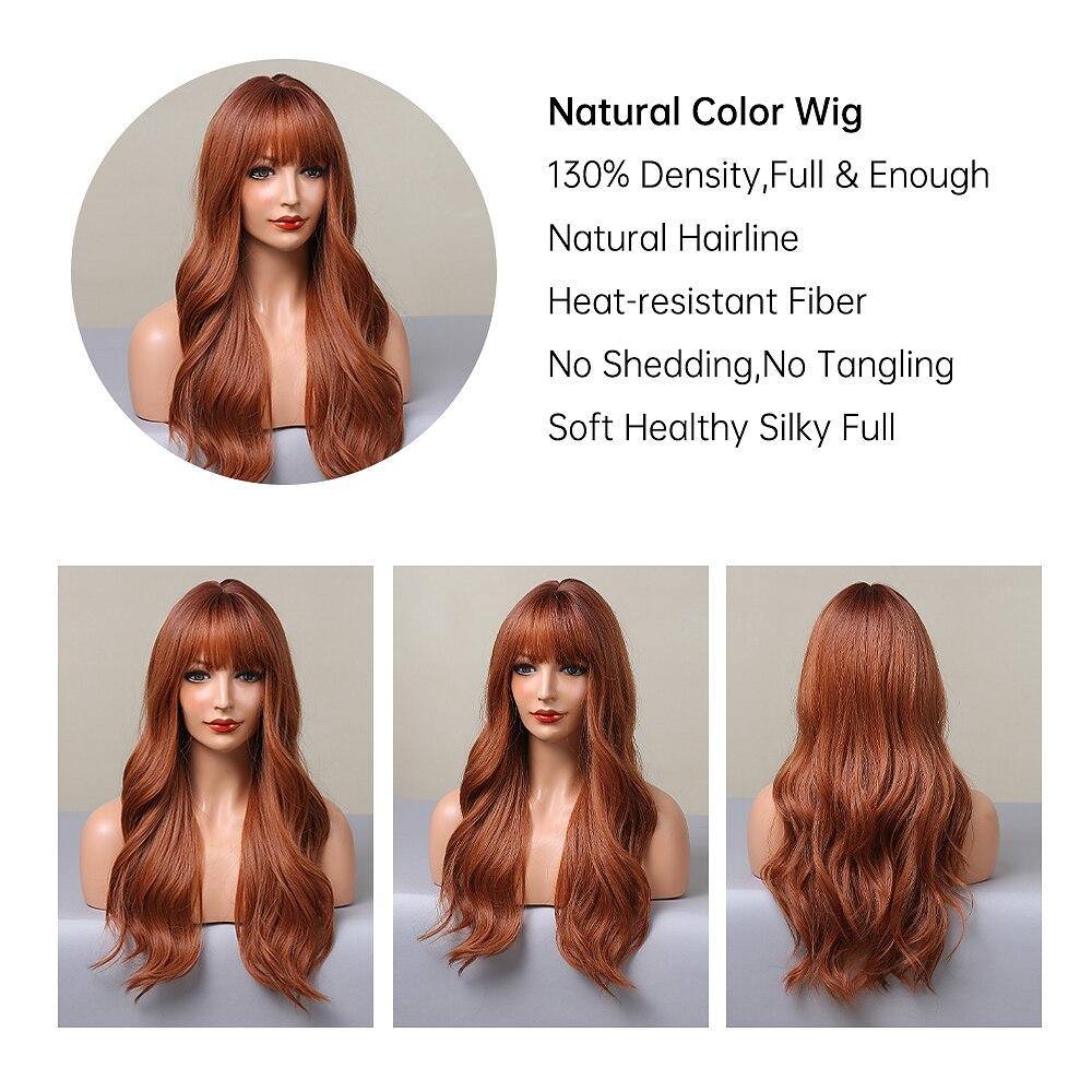 ombre kastanjebruin bruin blond lang golvend pruiken met pony natuurlijk dagelijks haar voor vrouwen kerstfeest pruiken 2025 - $37.99 –P4