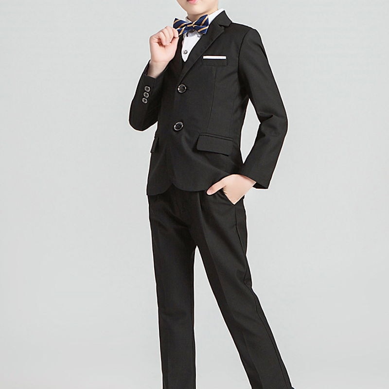 4 Pieces 5 Pieces Ring Bearer Suit Boys Kids Toddler Suit Formal Suit Suit & Blazer Suit Vest Jacket & Pants Formal Anniversary Party Back to School Fashion Gentle Solid Color Black Navy Blue Cotton 2025 - $69.99 –P9