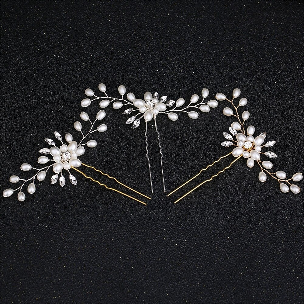 2025年 韓国の花嫁手作りパールクリスタルヘアピンピンU字型クリップ結婚式の頭飾りヘアアクセサリー  コレクション – $6.99 –P11