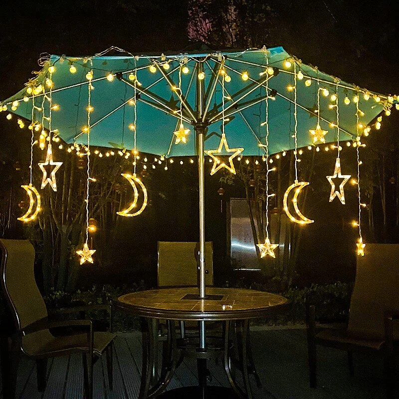 Luz de luna y estrella LED con energía solar y control remoto, iluminación navideña para vacaciones, luces LED de cadena flexibles para guirnalda, césped, patio, camping, decoración colorida, 2025 - $59.99 –P11