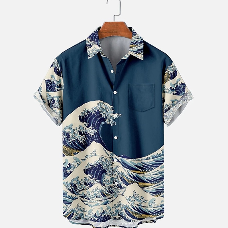 Męskie Falowane Wzór krajobrazu morskiego Koszula Koszula hawajska Koszula Aloha Krótki rękaw Koszula Wieczorne Moda Designerskie Codzienny Ulica Codzienny Święto Niebieski Druk 3D S M L 2025 - $24.99 –P1