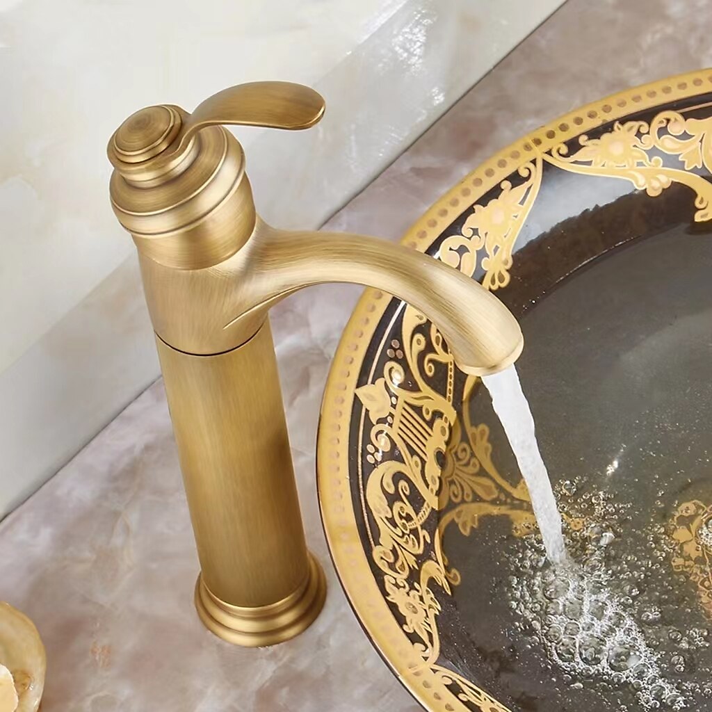 Bathroom Sink Faucet,Antique Brass Traditional Style Single Handle One Hole Bath Taps with Hot and Cold Switch and Ceramic Valve 2025 - $89.99 –P4
