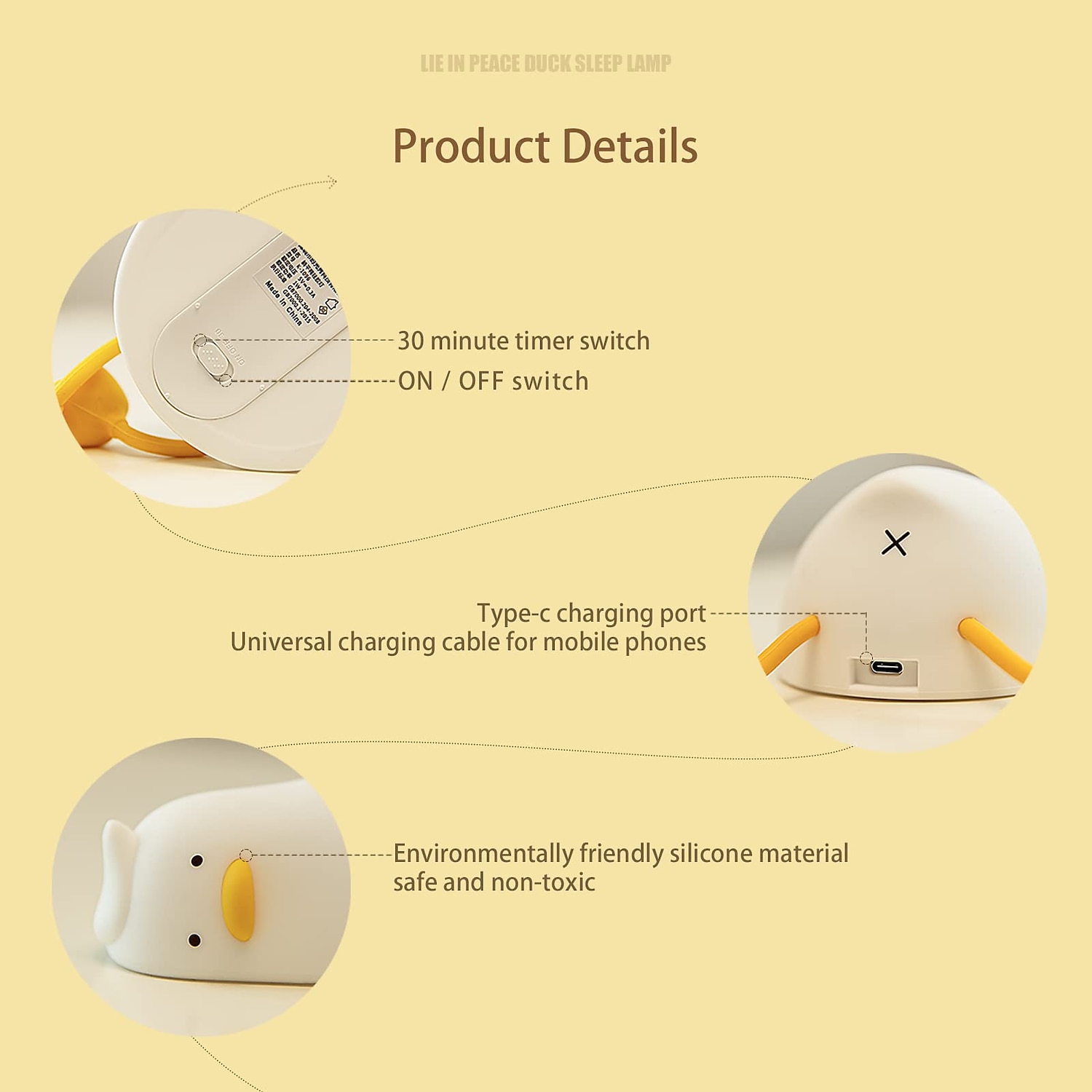Lying Flat Duck Night Light, LED Squishy Duck Lamp, Cute Light Up Duck, Silicone Dimmable Nursery Nightlight, Rechargeable Bedside Touch Lamp for Breastfeeding 2025 - $27.99 –P3