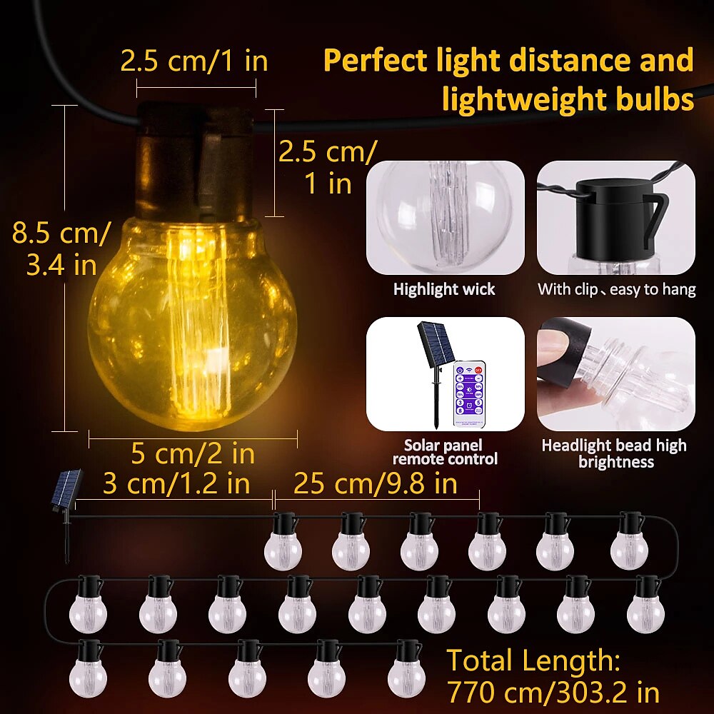 2025年 エレガントなウェディングパーティーレセプション 5m 20LED ソーラーグローブストリングライト、リモコン付き、レトロ G50 電球、IP65 防水、屋外ガーデンパーティー、ホリデーホームデコレーション コレクション – $29.99 –P2