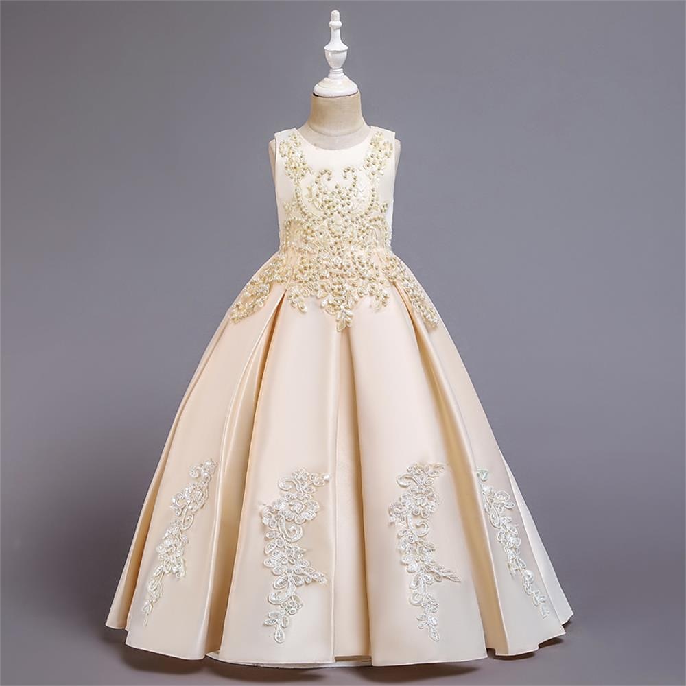 Blumenmädchenkleid Mädchen Kleid Abendkleid Party Kleid Hochzeit Party Besondere Anlässe Kuschelig Prinzessin Bestickt Schleife Einfarbig Ärmellos Rundhalsausschnitt Weiß Champagner 4-13 Jahre 2025 - $44.99 –P1