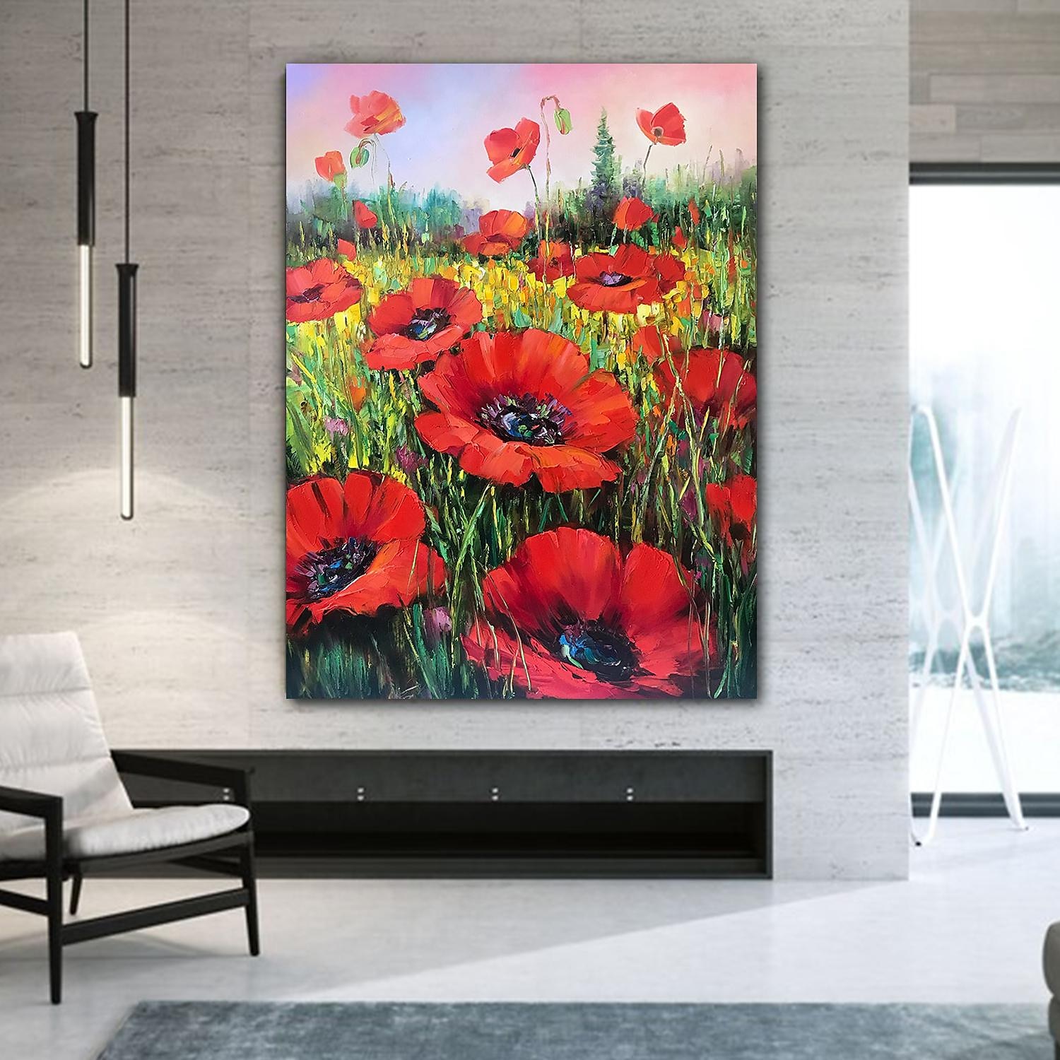 handgjord oljemålning canvasvägg konst dekoration abstrakt kniv målning blommor röd för heminredning rullad ramlös osträckt målning 2025 - $108.99 –P1