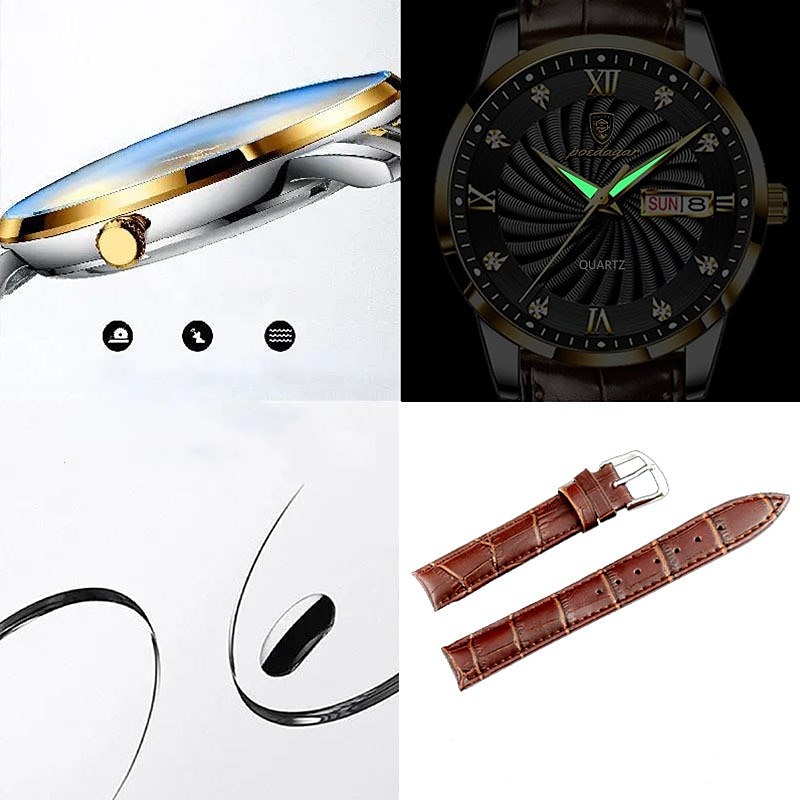 Miesten kvartsikello muoti luksus rento miesten analoginen rannekello nahkaremmi kalenteri päivämäärä viikko hehkuva vedenpitävä kvartsikellot 2025 - $22.99 –P7