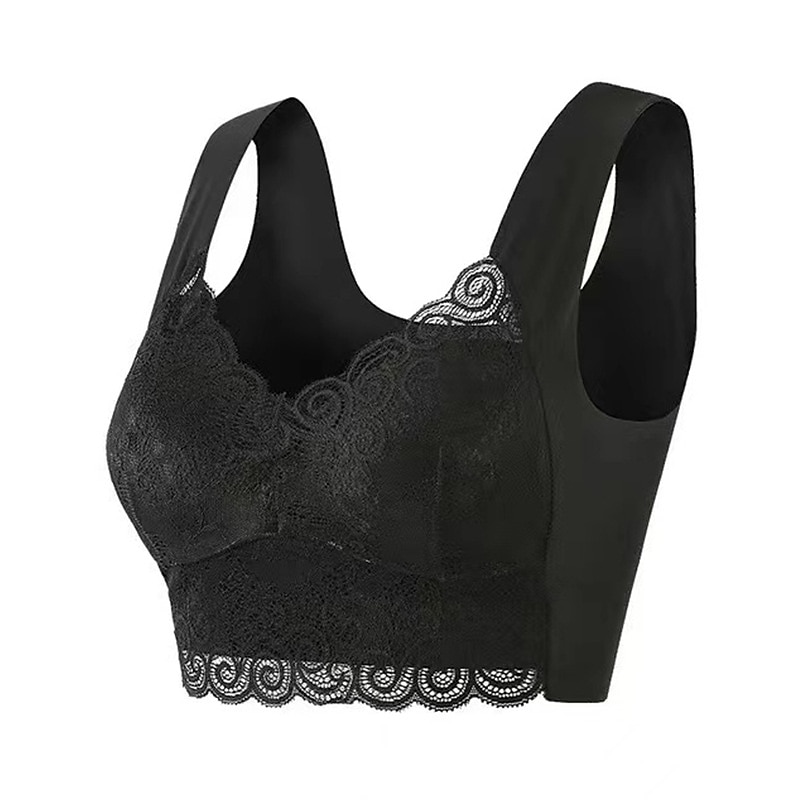 trådlösa behåar för kvinnor vadderade behåar full täckning v-hals andas push up spets ren färg pull-on stängningsdatum ledig daglig nylon sexig 1st svart blå/bh &amp; braletter / 1 st hemkläder 2025 - $11.99 –P7