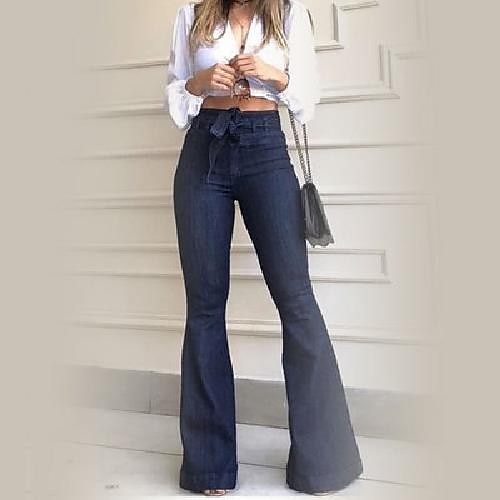 Women‘s Flare Jeans Bootcut Full Length Denim Faux Denim Micro-elastic Mid Waist Fashion Work Casual Black Blue S M 2023 - US $34.99 –P6