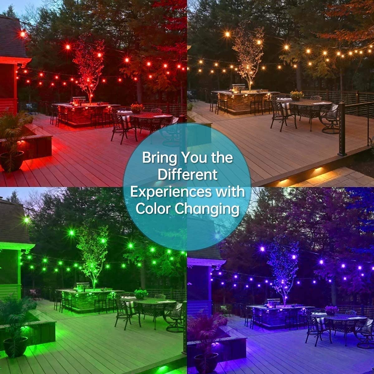 Globe String Lights 15m 15LEDs Outdoor RGB Color Changing 0.5W S14 Edison Shatterproof Plastic Bulbs IP65 Waterproof with Remote Control Suitable for Yard Porch Cafe Backyard Garden 2026 - $115.99 –P14