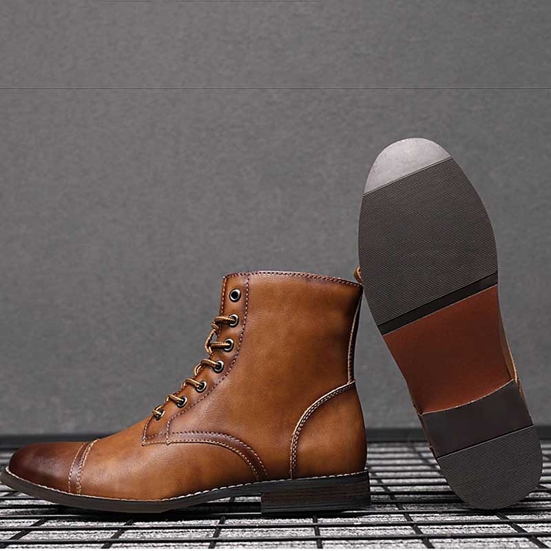 bottines à lacets marron pour hommes – similicuir avec doublure en peluche chaude et semelle antidérapante durable, idéales pour les tenues décontractées d'hiver de 2025 ? $59.99 –P7