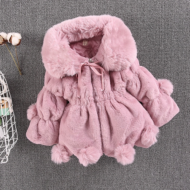 Kinderen Voor meisjes Jas van imitatiebont Effen Kleur Actief Veters School jas bovenkleding 2-8 jaar Winter Zwart Wit Rood 2025 - $28.99 –P3
