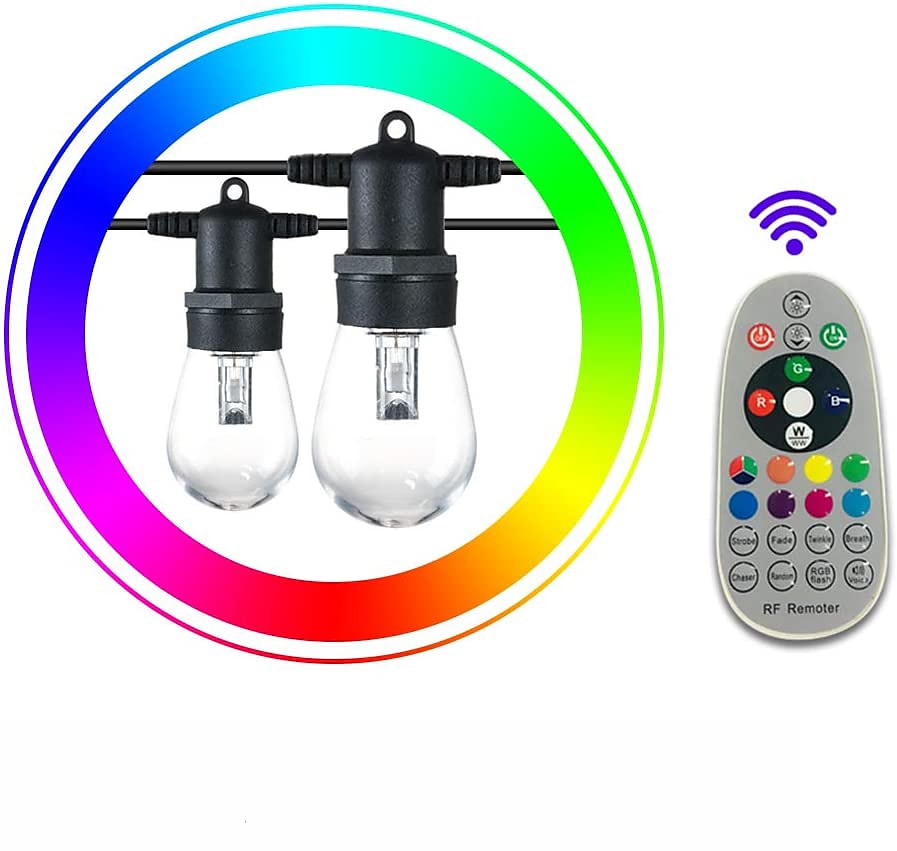 Globo corda luzes 15m 15leds ao ar livre rgb mudança de cor 0.5w s14 edison lâmpadas de plástico inquebráveis ip65 à prova d'água com controle remoto adequado para quintal varanda café quintal jardim de 2026 por $115.99 –P1
