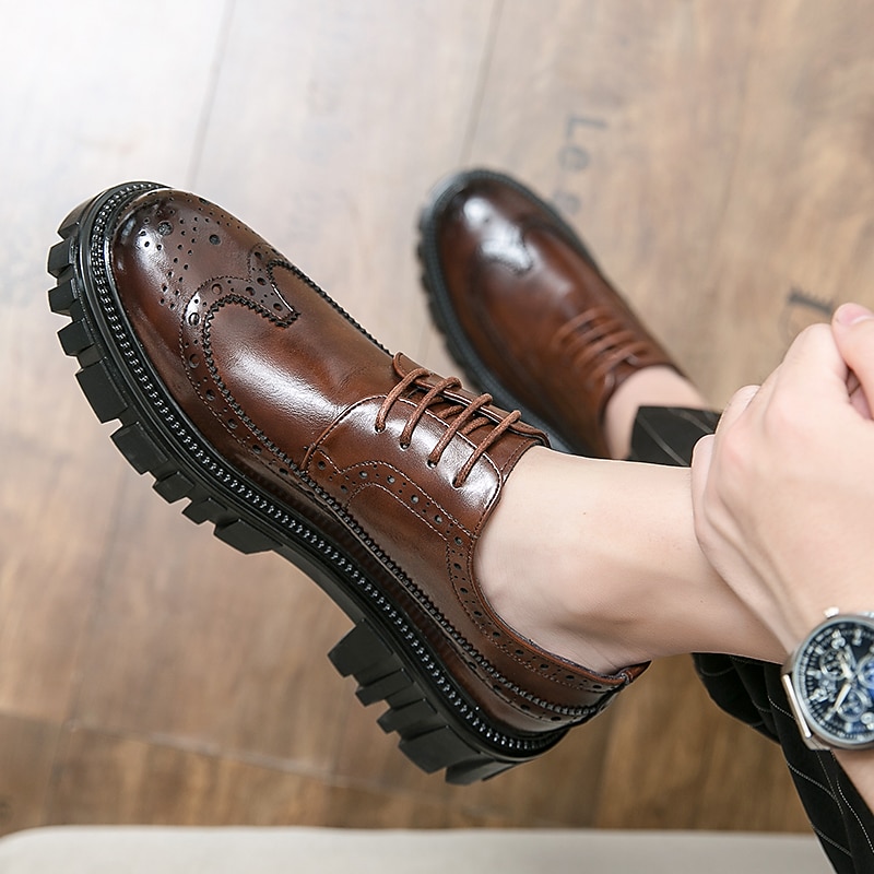 pánská robustní podrážka hnědé boty z umělé kůže – stylový vintage oxford design s odolným běhounem pro běžné i formální nošení 2025 - $59.99 –P4