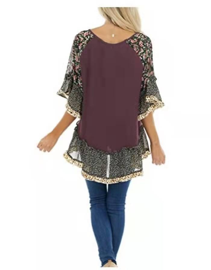 Damskie Koszula Koszula Boho Tunika Bluzka Kwiaty Panterka Moda miejska Codzienny Rękaw 3/4 Okrągły dekolt Zwykłe topy Codzienny Weekend Falbana Nadruk Lejąca tunika Czarny Biały Jasnozielony 2025 - $31.99 –P7
