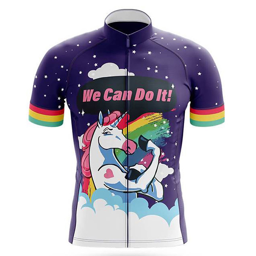 Voor heren Wielrenshirt Eenhoorn Grappig Engelse slogan Korte mouw Fietsen Shirt Kleding Bovenlichaam met 3 achterzakken Bergracen Wegwielrennen Sneldrogend Reflecterende strips Achterzak 2026 - $30.99 –P2