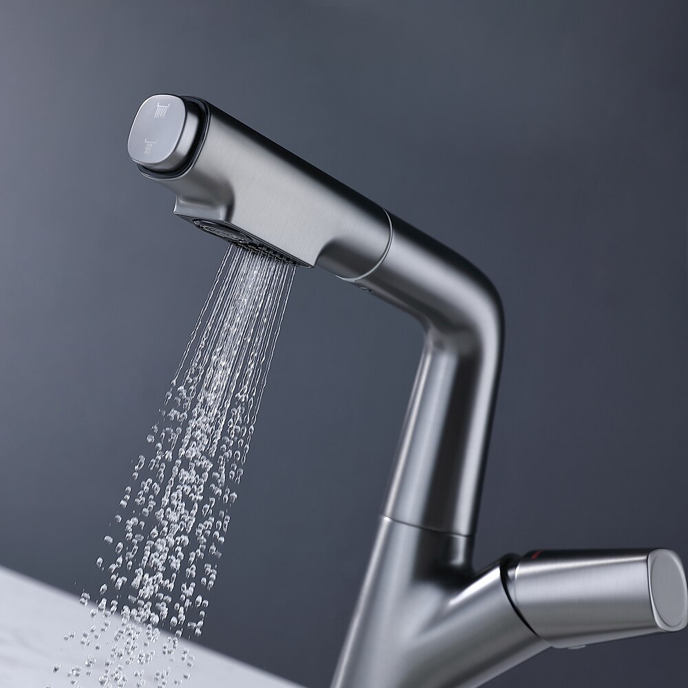 Robinet lavabo - Rotatif / Rétractable / Avec spray démontable Plaqué / Finitions Peintes Set de centre Mitigeur un trouBath Taps / Laiton de 2025 ? $170.99 –P4