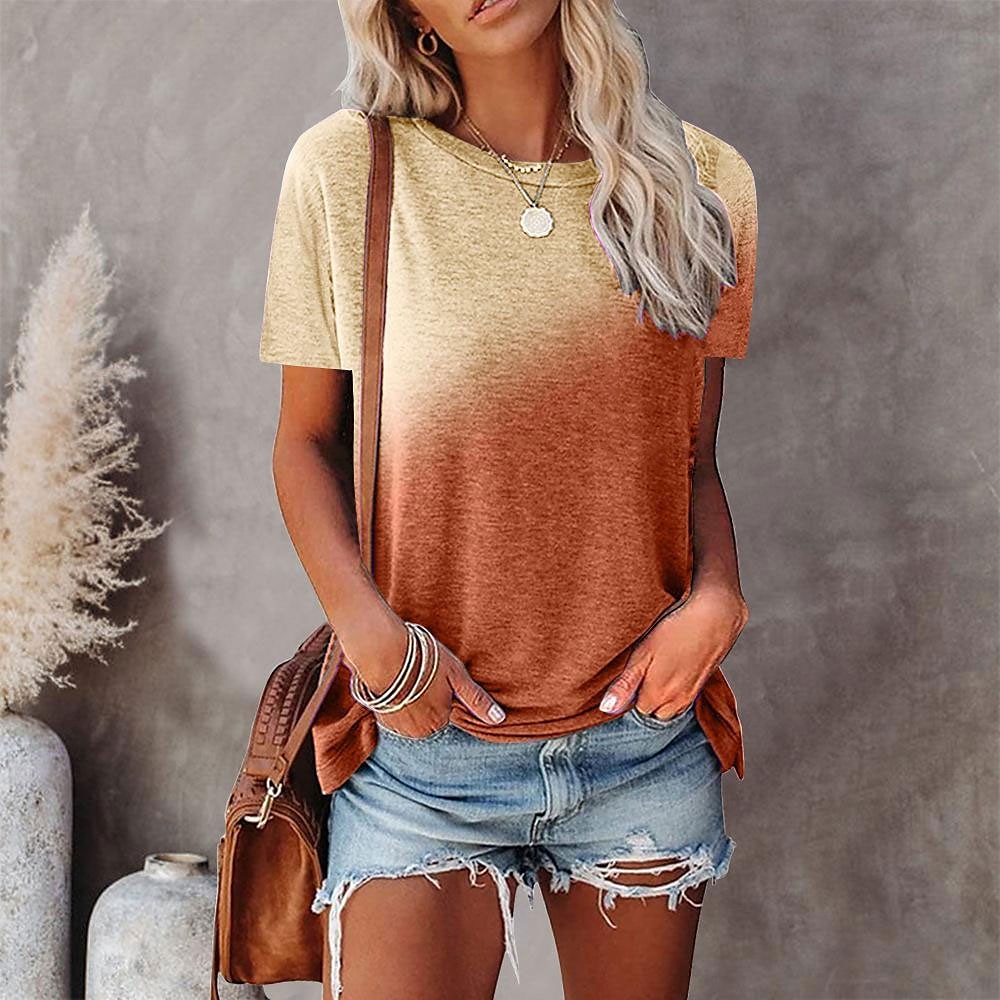 Women's T Shirt Basic T-shirt Sleeve Daily turmeric Light Green Pink Purple Grey Summer 2025 - $19.99 –P5