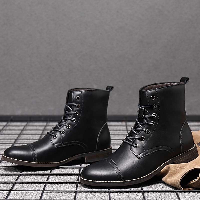 bottines à lacets marron pour hommes – similicuir avec doublure en peluche chaude et semelle antidérapante durable, idéales pour les tenues décontractées d'hiver de 2025 ? $59.99 –P11