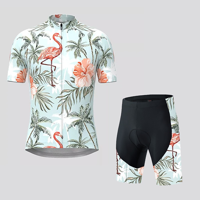 21Grams Herren Radtrikot mit Radhose kurz Trägern fahrradbekleidung set Kurzarm MTB Mountain Rennrad Grün Flamingo Blumen Pflanzen Fahhrad Sportkleidung 3D-Pad Atmungsaktiv Rasche Trocknung / 2026 - $41.99 –P1