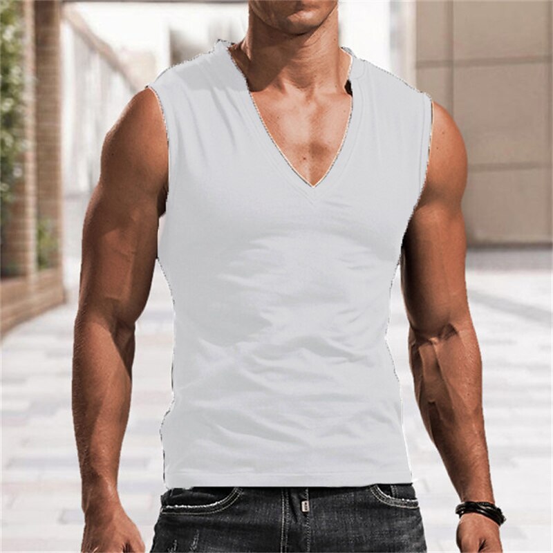 Herren Tank Top Weste Unterhemd Ärmelloses Shirt Ärmellos V Ausschnitt Frühling & Sommer Einfarbig Mode Designer Lässig Straße Täglich Ferien Schwarz Weiß Grau Top T-Shirt für Herren 2025 - $15.49 –P4