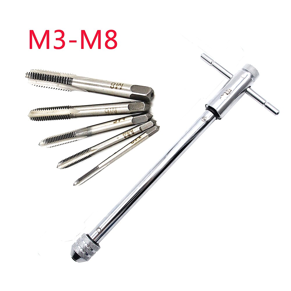 Adjustable Silver T-Handle Ratchet Tap Holder Wrench with 5pcs M3-M8  Machine Screw Thread Metric Plug T-shaped Tap 2025 - $8.99 –P11