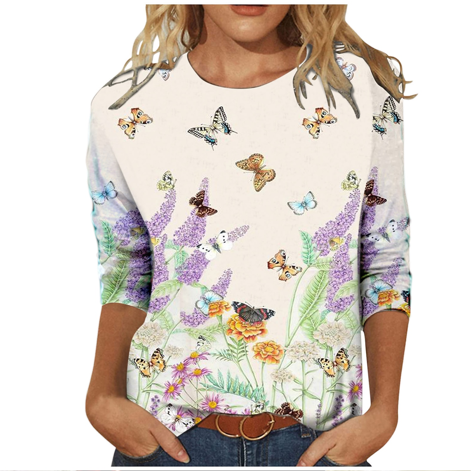 Per donna maglietta Bianco Rosso Viola Floreale Farfalla Stampa Manica lunga Informale Giornaliero Essenziale Vintage Rotonda Standard Floreale Astratto Pittura S del 2025 a $22.99 –P3