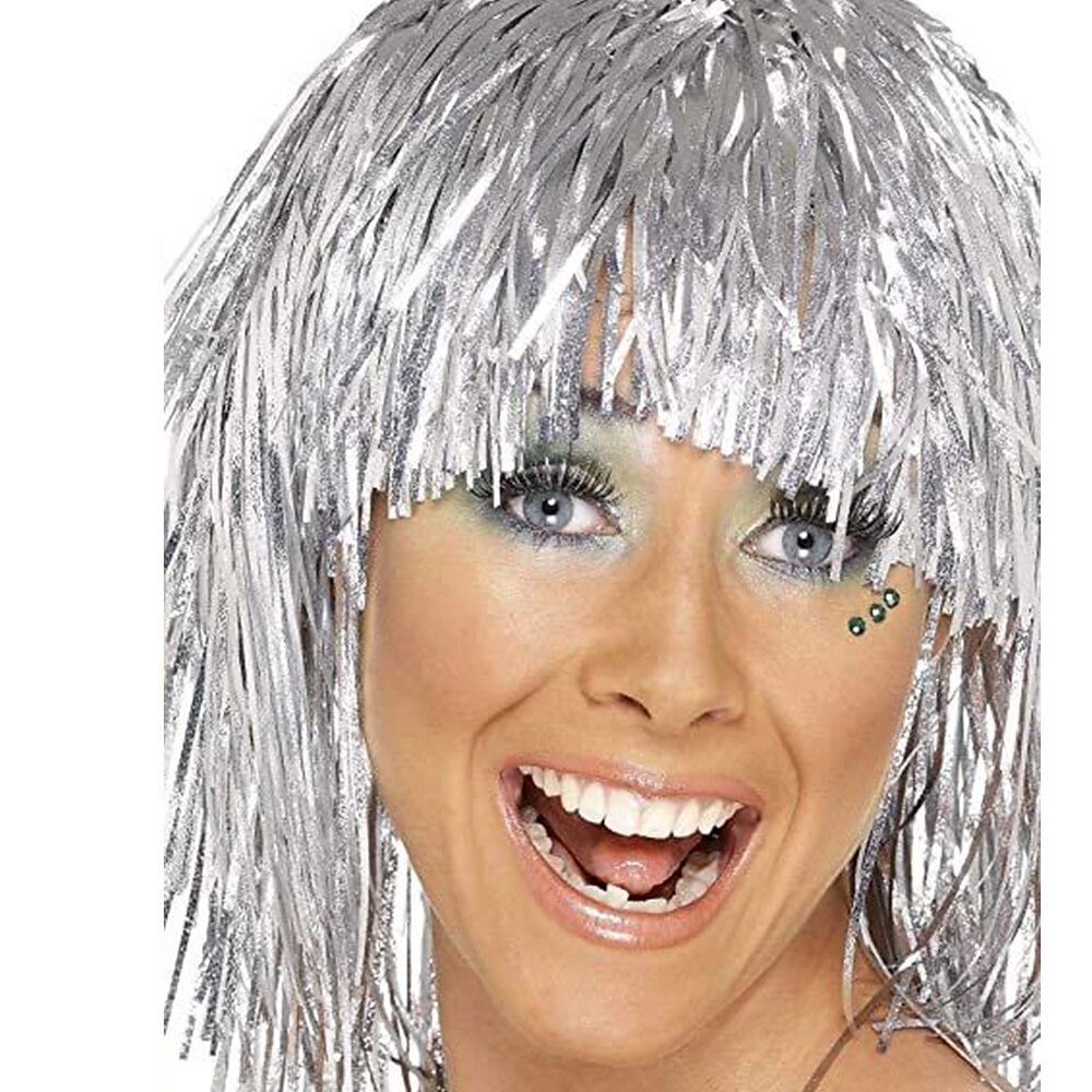 klatergoud pruiken fancy dress glanzende feestpruik metallic cosplay benodigdheden 2025 - $14.99 -P4