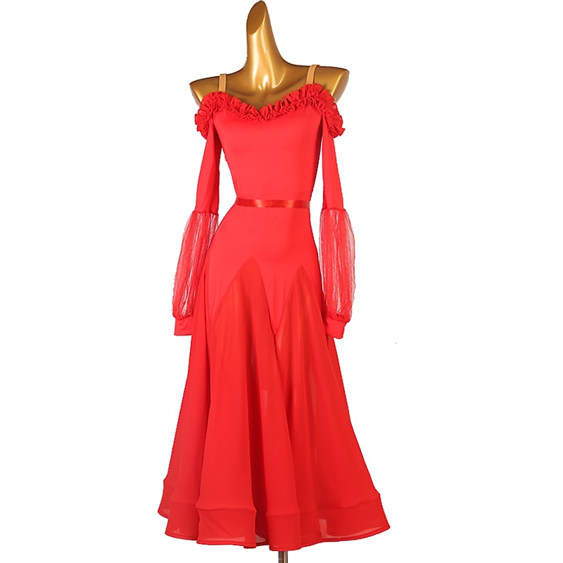 رقص الصالة فستان مفصل منفصل نسائي التدريب أداء كم طويل ارتفاع عال نايلون شيفون 2025 - $155.99 –P3