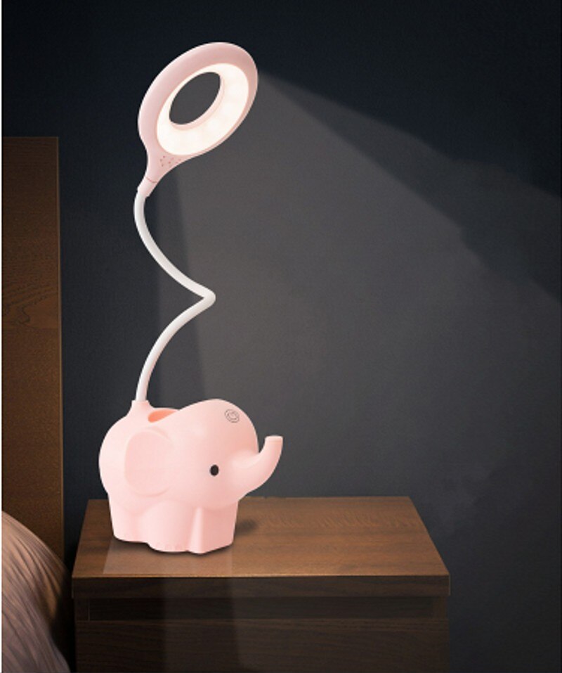 kreativ søt kjæledyr elefant dyr led skrivebordslampe usb ladeplugg plug-in dual-use 3-farger dimbart læringstilbehør lys søt nattbordslampe lærebordslampe nattlys 2025 - $17.49 –P7