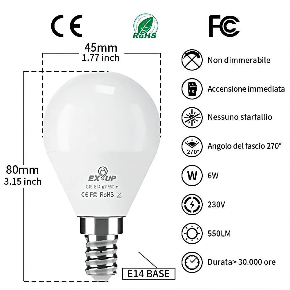 6pcs 6W LED Light Globe Bulbs Ceiling Fan Light Bulbs 550lm E14 G45 20LED  SMD 2835 60W Halogen Equivalent Warm Cold White 220-240V 2025 - $27.99 –P1