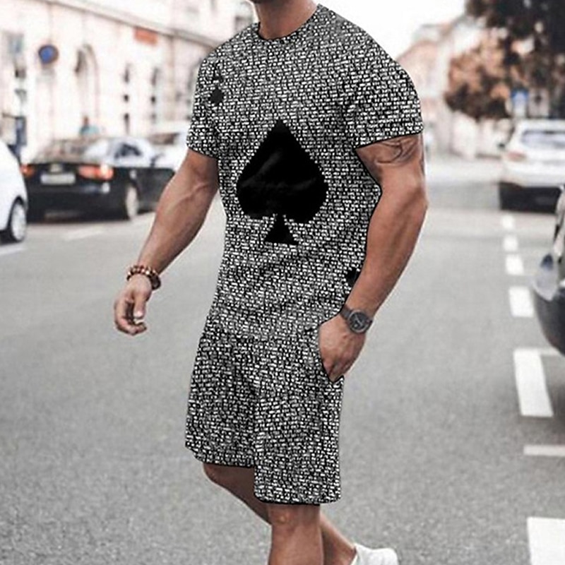 Herren Grafik Poker 2St T-Shirts-Sets Passende Sets Kurzarm Kurze Hosen Rundhalsausschnitt Mode Leicht Basic Straße Täglich Sport Druck Sommer Frühling Schwarz Weiß Gelb 2025 - $30.99 –P4