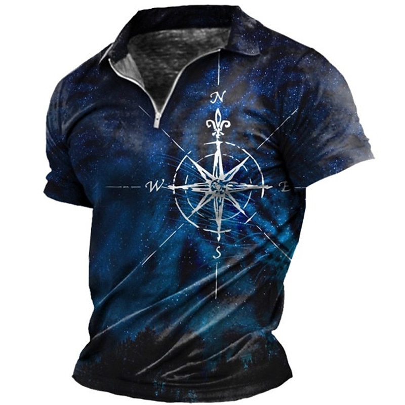 Men's Nautical Zip Polo Shirts Golf Shirt Short Sleeve Polo Shirts Collared Shirts Vintage Casual Vacation Wear Boat Wear Party Outfits 3D Print Quarter Zip Polo Yellow Blue Green 2026 - $23.99 –P1
