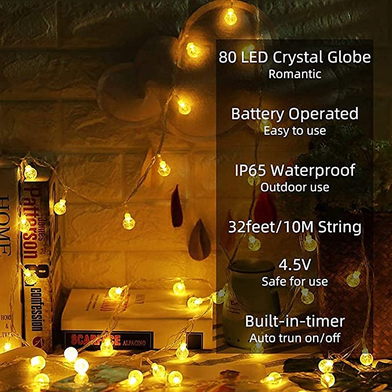 10m 80leds globe lichtslingers mini bal met afstandsbediening led kerst licht bal lichtslingers 10m 80led 8 modi verlichting waterdicht kerstverlichting bruiloft tuin slaapkamer woondecoratie 2025 - $18.49 –P7