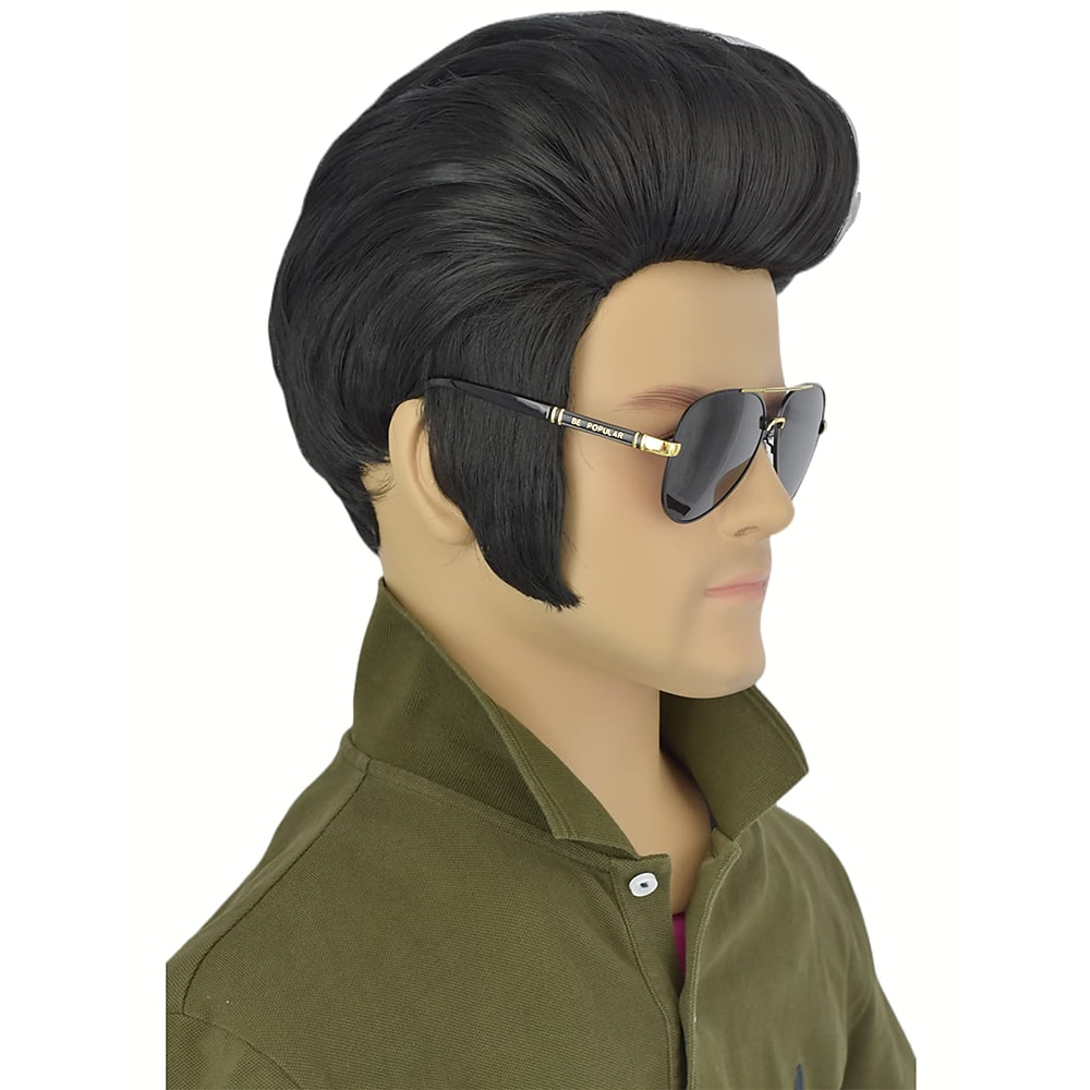 Peruca clássica de elvis masculina, resistente a altas temperaturas, peruca de rock sintético, peruca estilo anime, penteado com pompadour. perucas do dia das bruxas de 2025 por $24.99 –P1
