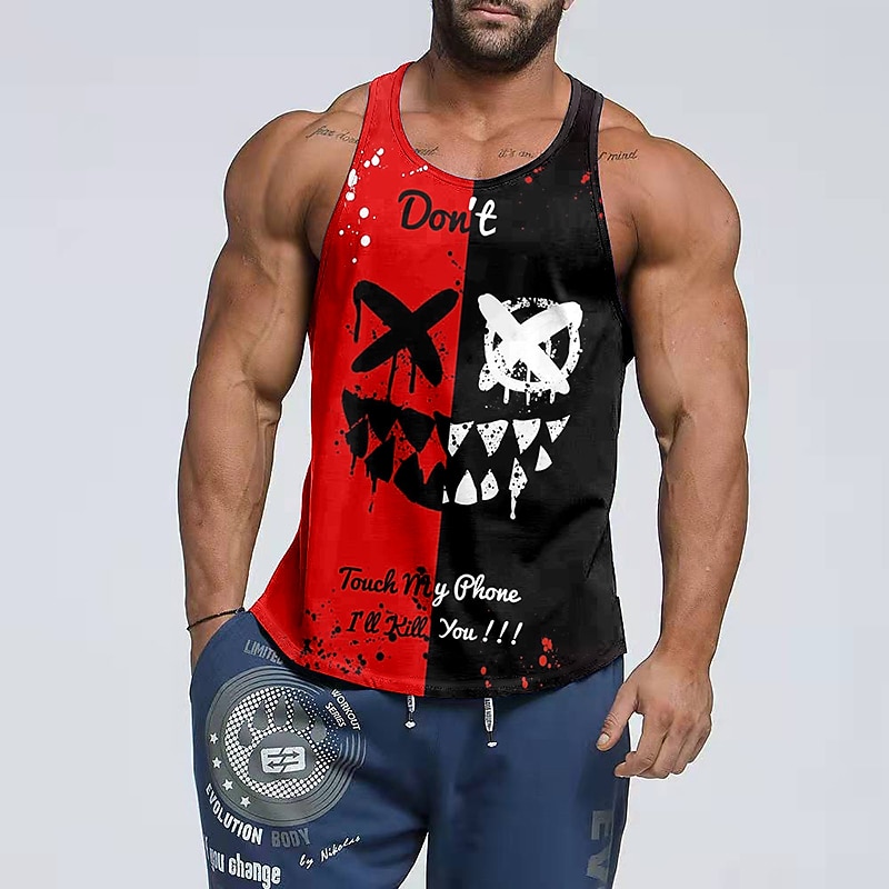 Herren Graphic Farbblock Tank Top Weste Lustige T-Shirts Ärmelloses T-Shirt für Männer Ärmellos T-Shirt 3D-Druck Rundhalsausschnitt Hemd Modisch Basic Klassisch Strasse Casual Täglich Schwarz Sommer 2025 - $14.99 –P1