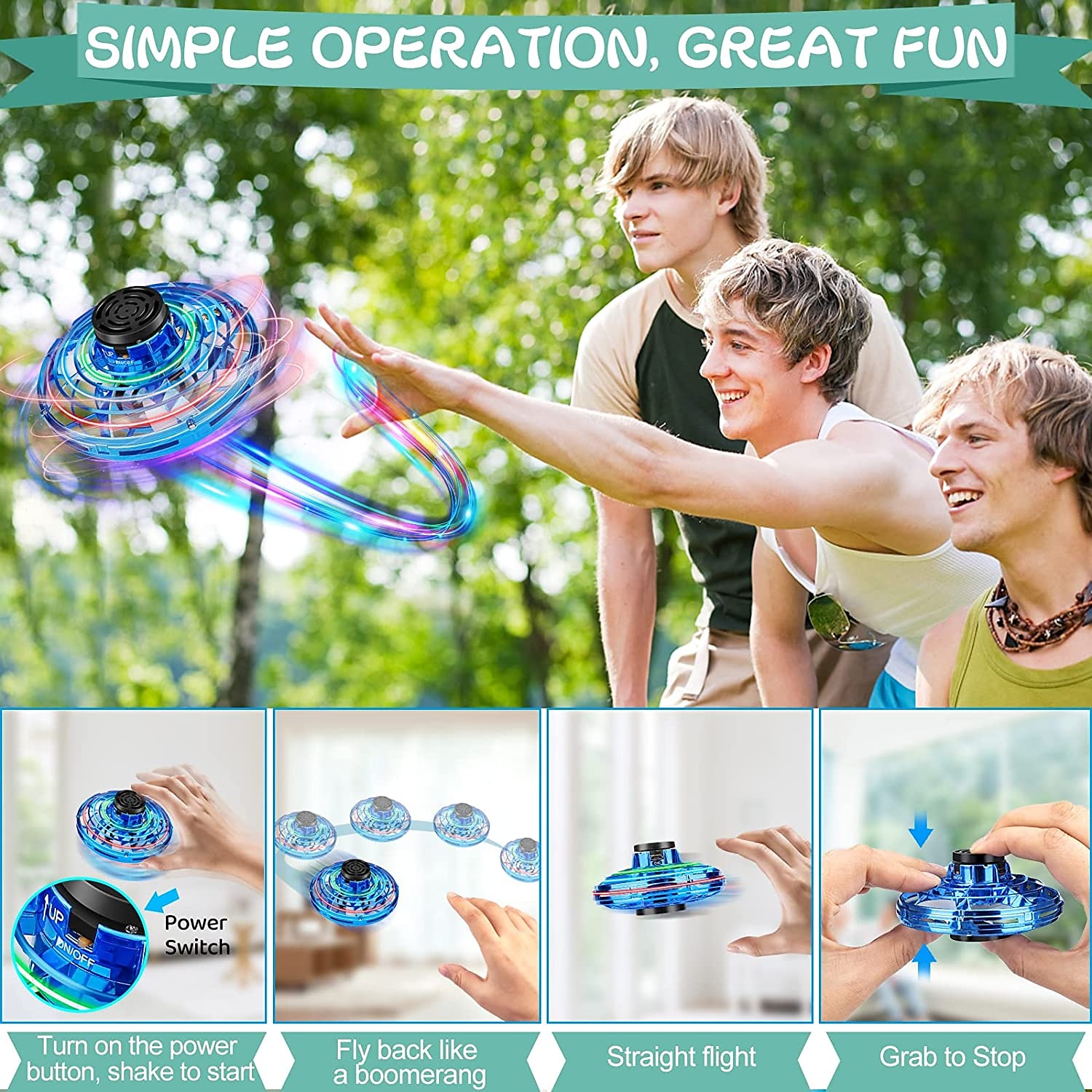 Fidget Spinner Fly UFO Mini Drone Boomerang Magic Hand Controlled Flying Spinner Toy for Kids Adult Officialfor Gift for Boy&Girls 2025 - $34.99 –P12