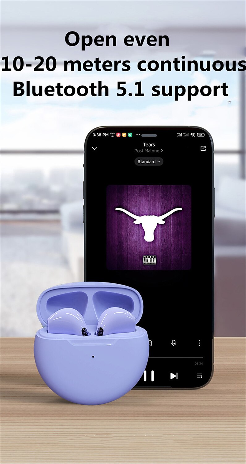 2025年 PRO6 TWSトゥルーワイヤレスヘッドフォン 耳の中 Bluetooth 5.1 ステレオ 充電ボックス付き スマートタッチコントロール のために Apple Samsung Huawei Xiaomi MI ズンバ 日常使用 旅行 携帯電話  コレクション – $13.99 –P6