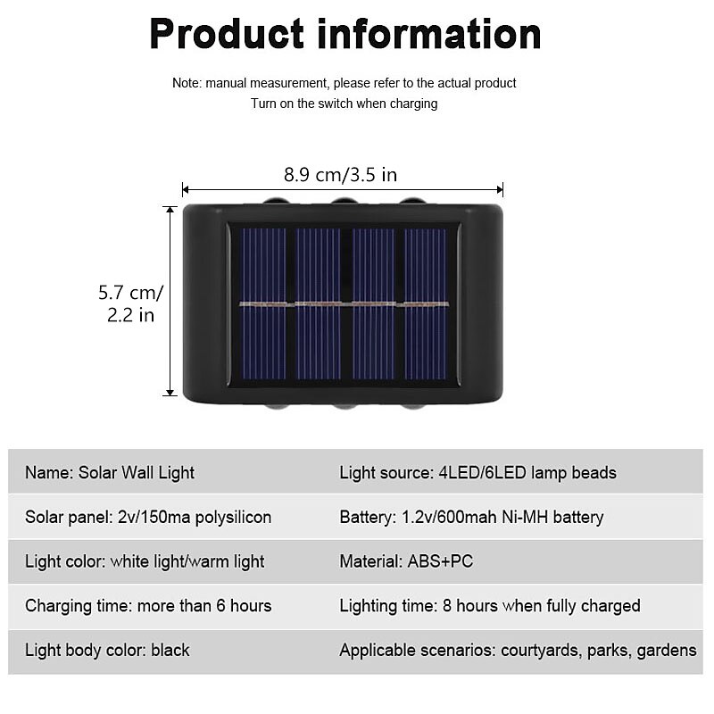 2 stks outdoor wandlampen solar waterdichte led lamp veranda wandlampen 6 leds binnenplaats verlichting voor tuin balkon decoratieve landschap straatverlichting 2026 - $30.99 –P7