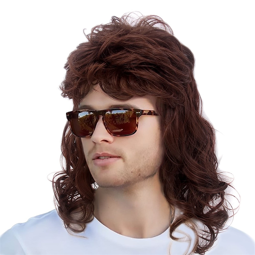 Parrucche Beehive parrucca mullet capelli metallo biondo mullet parrucca anni '70 con frangia festa disco parrucche lunghe ricce per uomini donne per uomo donna signore hippie anni '80 '90 festa del 2025 a $27.99 –P8