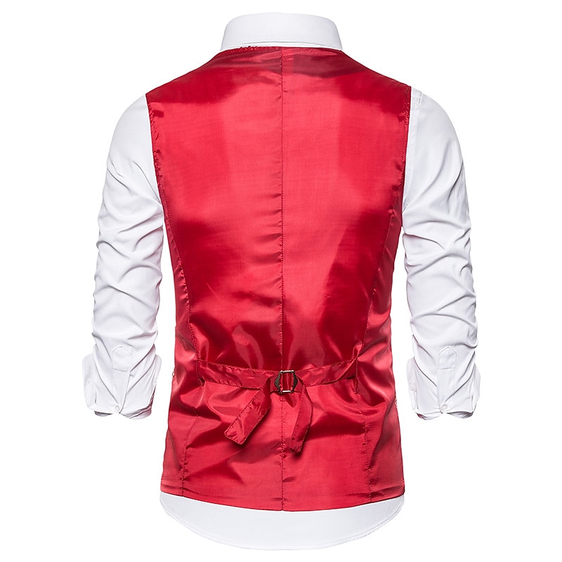 Herren Weste Hochzeit Party Party / Abend Ausgehen Strassenmode Brautkleider schlicht Frühling Herbst Tasche Polyester warm halten Schnelltrocknend Feste Farbe Einreihiger Verschluss V Ausschnitt 2025 - $39.99 –P6