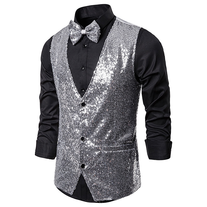 Herren Weste Hochzeit Party Party / Abend Ausgehen Strassenmode Brautkleider schlicht Frühling Herbst Tasche Polyester warm halten Schnelltrocknend Feste Farbe Einreihiger Verschluss V Ausschnitt 2025 - $39.99 –P7
