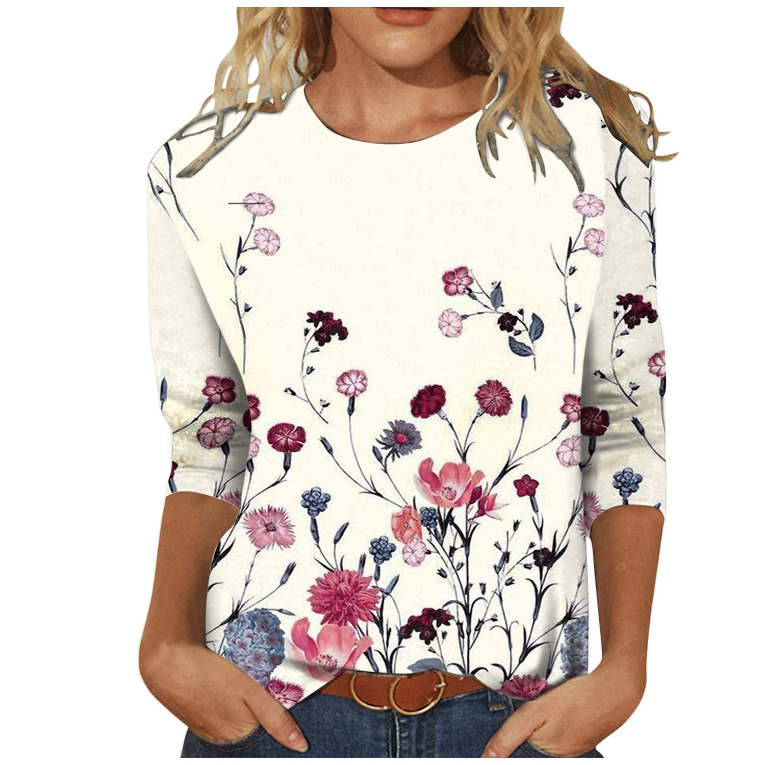 Per donna maglietta Bianco Rosso Viola Floreale Farfalla Stampa Manica lunga Informale Giornaliero Essenziale Vintage Rotonda Standard Floreale Astratto Pittura S del 2025 a $22.99 –P2