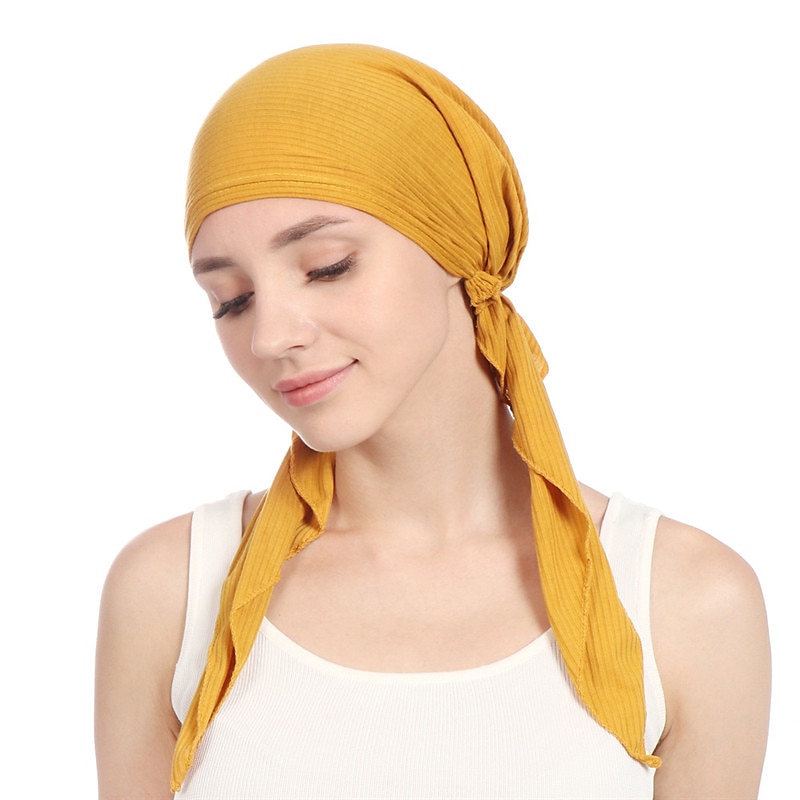 Nuevo algodón elástico color sólido envoltura cabeza bufanda sombreros musulmán turbante capó para mujeres interior hijab sombrero moda mujer turbantes gorras 2025 - $12.99 –P4