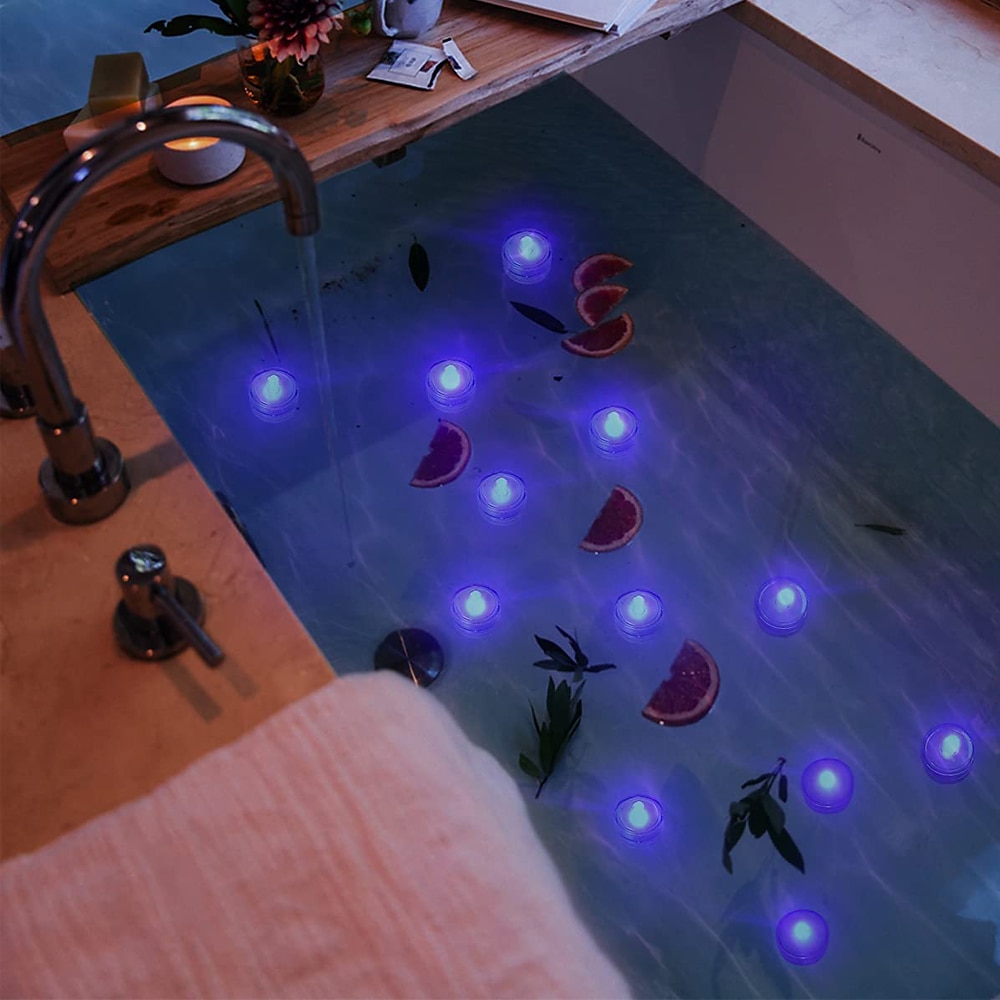 nedsenkbare led-lys 12 stk vanntett rgb undervannslys for bryllup telys badestamp dam akvarium svømmebasseng fest vase dekorasjon belysning 2025 - $17.49 –P15