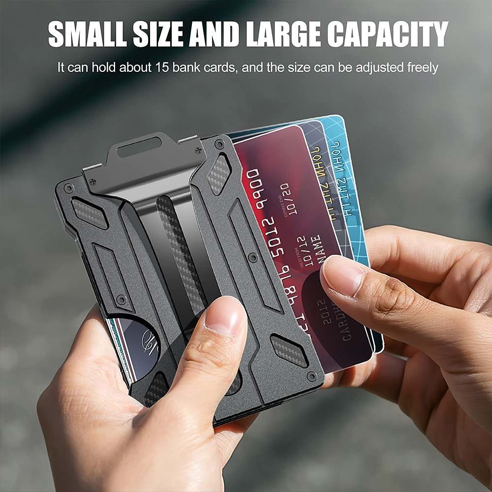 Wallet For Men - Slim Aluminum Metal Money Clip with 1 Clear window ID Badge Holder, RFID Blocking, Holds up 15 Cards with Cash Clip. Ultra-Thin Minimalist Wallet 2025 - $22.99 –P3